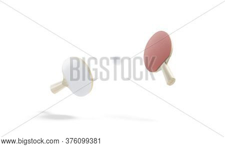 Blank Red Wood Table Tennis Racket With Ball Mockup, Isolated, Depth Of Field, 3d Rendering. Empty P