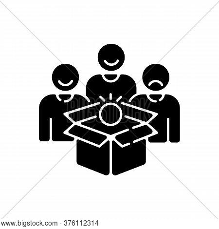 Pilot Production Black Glyph Icon. Focus Group Testing, New Product Presentation Silhouette Symbol O