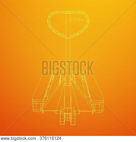 Hand Pallet Jack Lift. Manual Forklift With Cargo Pallet For Warehouse. Logistics Shipping Concept. 