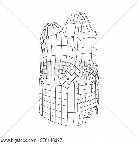 Police Flak Jacket Or Bulletproof Vest. Bullet Proof Concept. Wireframe Low Poly Mesh Vector Illustr