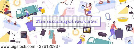 Payment Utility Services Site Flat Composition With Pattern Of Isolated Images Elements Of Community