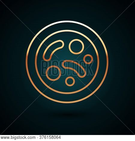 Gold Line Bacteria Icon Isolated On Dark Blue Background. Bacteria And Germs, Microorganism Disease 