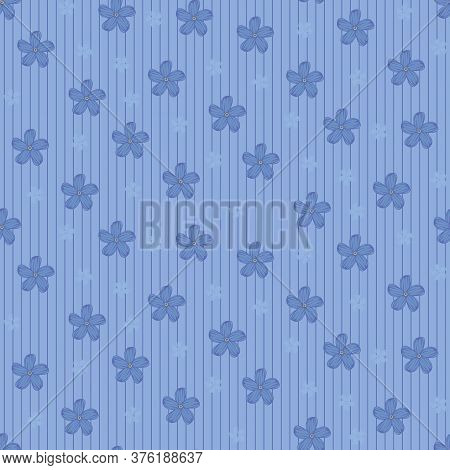 Blue Flowers Girly Seamless Vector Pattern. Decorative Surface Print Design For Backgrounds, Girly F