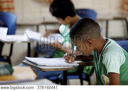 Pojuca, Bahia / Brazil - August 1, 2019: Student Is Seen In A Public School Room In The City Of Poju