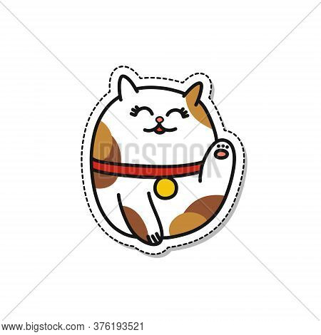Maneki Neko Doodle Icon, Vector Sticker Illustration
