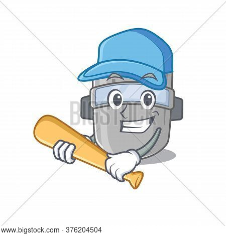 Attractive Welding Mask Caricature Character Playing Baseball