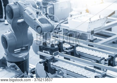 The Material Handling Process By Automatic Robotic System. The Hi-autonomous Technology  Production 