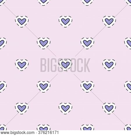 Seamless Pattern With Hearts On An Isolated White Background With Black Stroke
