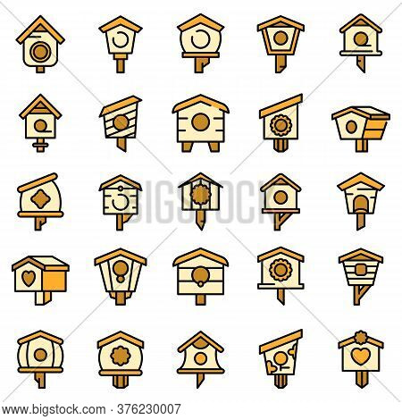 Bird House Icons Set. Outline Set Of Bird House Vector Icons Thin Line Color Flat On White