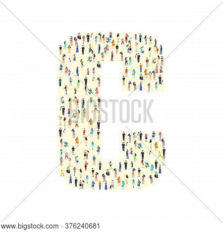 Large Group Of People In Letter C Form. People Font. Clean Vector Font. Vector