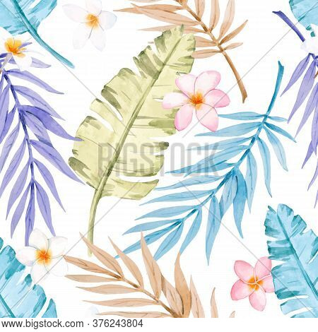 Beautiful Vector Seamless Pattern With Watercolor Tropical Leaves. Stock Illustration