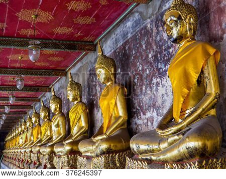Bangkok, Thailand - January 16, 2020: Buddha Statues In The Wat Suthatthepwararam (or Wat Suthat The