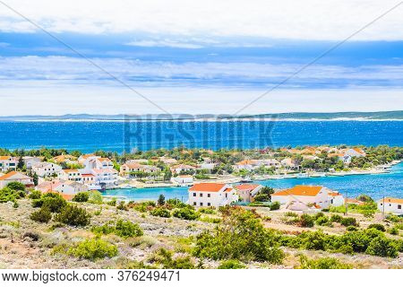 Croatia, Marina In Village Of Simuni On The Island Of Pag, Panoramic View
