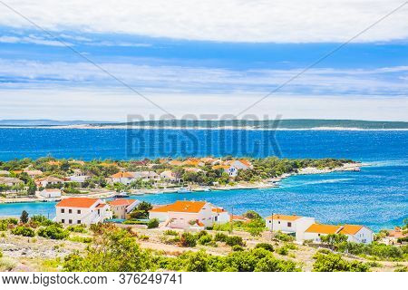 Croatia, Marina In Village Of Simuni On The Island Of Pag, Panoramic View