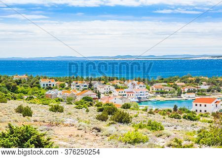 Croatia, Marina In Village Of Simuni On The Island Of Pag, Panoramic View