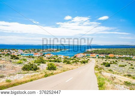 Croatia, Marina In Village Of Simuni On The Island Of Pag, Panoramic View