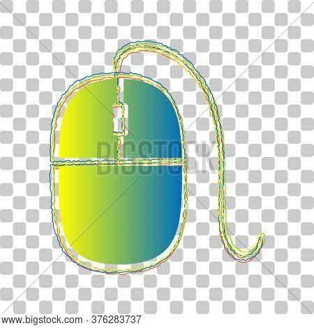 Mouse Sign Illustration. Blue To Green Gradient Icon With Four Roughen Contours On Stylish Transpare