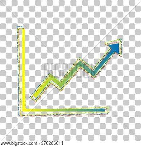 Growing Bars Graphic Sign. Blue To Green Gradient Icon With Four Roughen Contours On Stylish Transpa