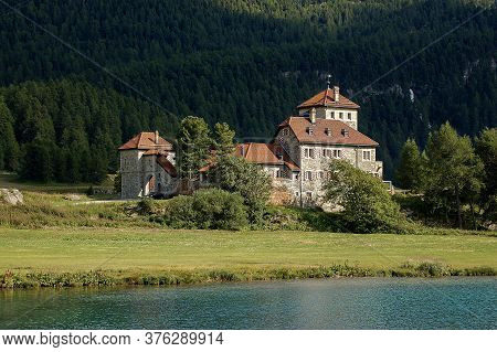 Ancient Castle Crap Da Sass, On The Coast Of The Silvaplana Lake (silvaplanersee), Silvaplana Villag