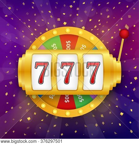 Retro Banner For Game Background Design. Winner Banner. Slot Machine With Lucky Sevens Jackpot. Vect