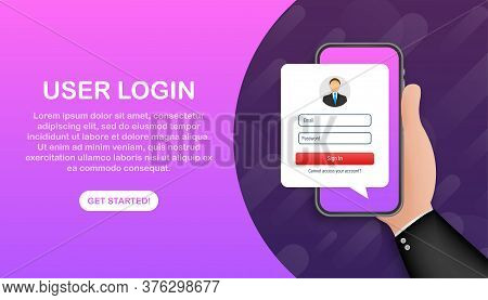 Sign In To Account, User Authorization, Login Authentication Page Concept. Smartphone With Login And