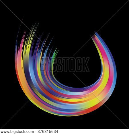 Colorful Flow Brushstroke. Wabe Sea Isolated Line.. Realistic Volume Brush Stroke. Liquid Paint Ink 
