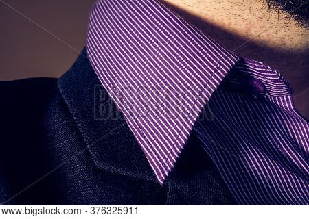 Close Up Shot To A Purple Shirt Collar