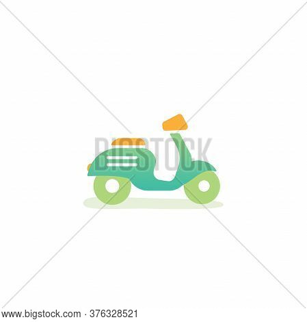 Green Retro Scooter Or Motorbike. Flat Vector Illustration Isolated On White.
