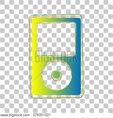 Portable Music Device. Blue To Green Gradient Icon With Four Roughen Contours On Stylish Transparent