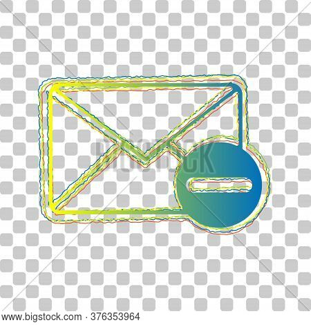 Mail Sign Illustration With Remove Mark. Blue To Green Gradient Icon With Four Roughen Contours On S