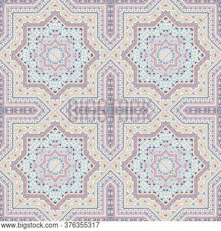 Elegant Italian Maiolica Tile Seamless Ornament. Geometric Texture Vector Swatch. Wrap Print Design.