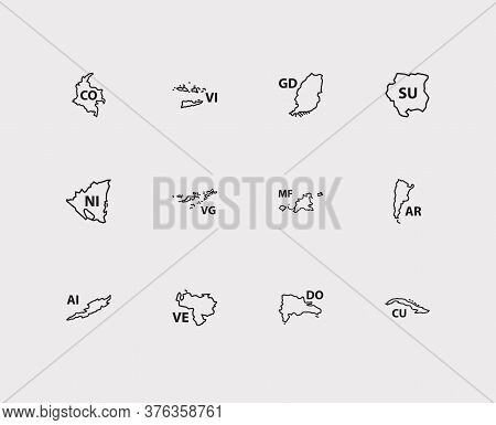 State Icons Set. Colombia And State Icons With Grenada, Suriname And Cuba. Set Of Frame For Web App 