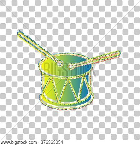 Drum Sign. Blue To Green Gradient Icon With Four Roughen Contours On Stylish Transparent Background.