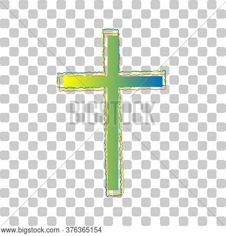 Cross Sign. Blue To Green Gradient Icon With Four Roughen Contours On Stylish Transparent Background