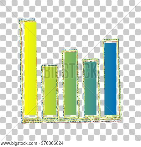 Business Graph Sign. Blue To Green Gradient Icon With Four Roughen Contours On Stylish Transparent B