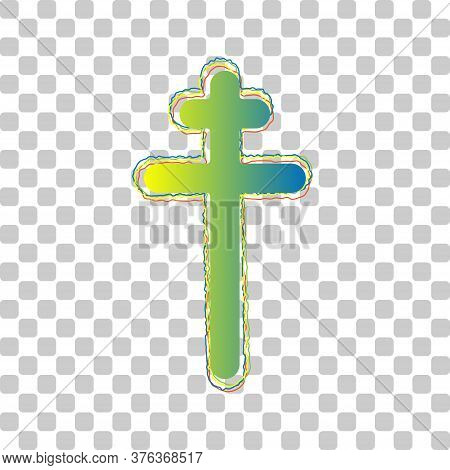 Cross Sign. Blue To Green Gradient Icon With Four Roughen Contours On Stylish Transparent Background
