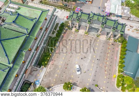 Nantou, Taiwan - September 15th, 2019: aerial view of famous landmark of BaoHu Dimu Temple at Puli, Nantou, Taiwan, Asia