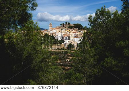 Sunny View On The Hill Of Polop De Marina Surrounded By Pine Trees At The Costa Blanca, Spain