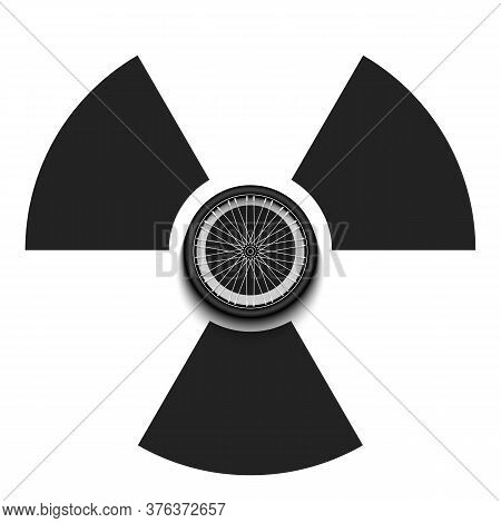 Radiaction Symbol With Bicycle Wheel. Caution Radioactive Danger Sign. Soccer Quarantined. Cancellat