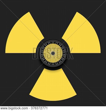 Radiaction Symbol With Bicycle Wheel. Caution Radioactive Danger Sign. Soccer Quarantined. Cancellat