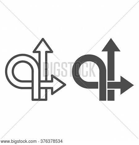 Arrows Straight And Turn Back Line And Solid Icon, Traffic Concept, U-turn Sign On White Background,
