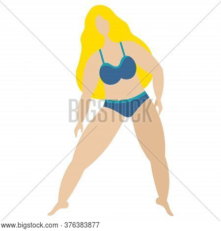 Body Positive. Vector Stock Illustration. The Blonde Girl Is Engaged In Gymnastics. Isolated White B
