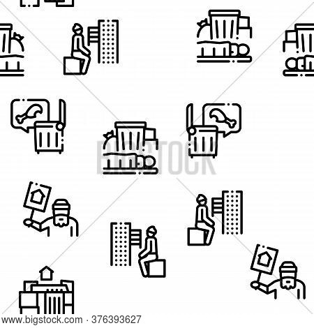 Homeless Beggar People Seamless Pattern Vector Thin Line. Illustrations