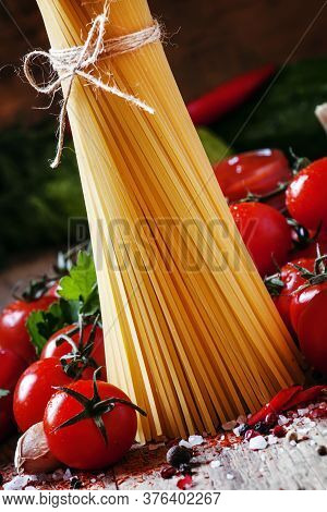Spaghetti And Tomato, Vertical Image, Selective Focus
