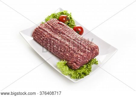 Raw Beef Forcemeat On A White Background