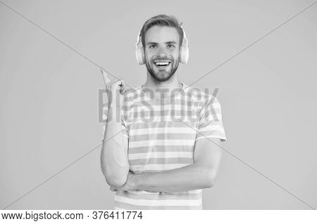Impact That Music Can Have On Nature Of Specific Thoughts. Perfect Sound Concept. Happy Man Listen M