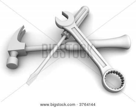 Spanner, Screwdriver, Hammer. Tools