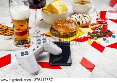 Dopamine Fasting Background. Life Without Social Media, Gadget And Food Detox Concept. Red And White