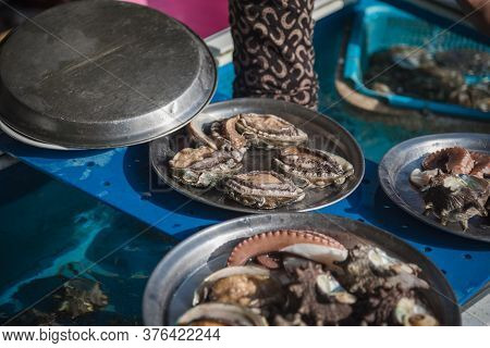 Fresh Sea-shells, Abalone, And Other Fresh Seafood Collected By Haenyeo (female Divers; Unesco Intan