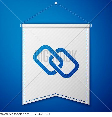 Blue Chain Link Icon Isolated On Blue Background. Link Single. Hyperlink Chain Symbol. White Pennant